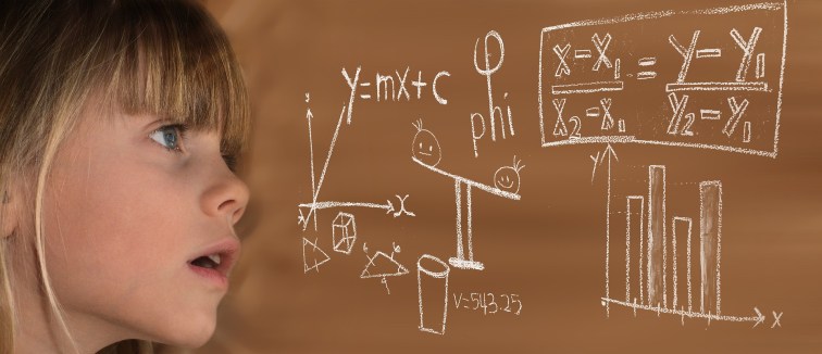 Young girl with equations